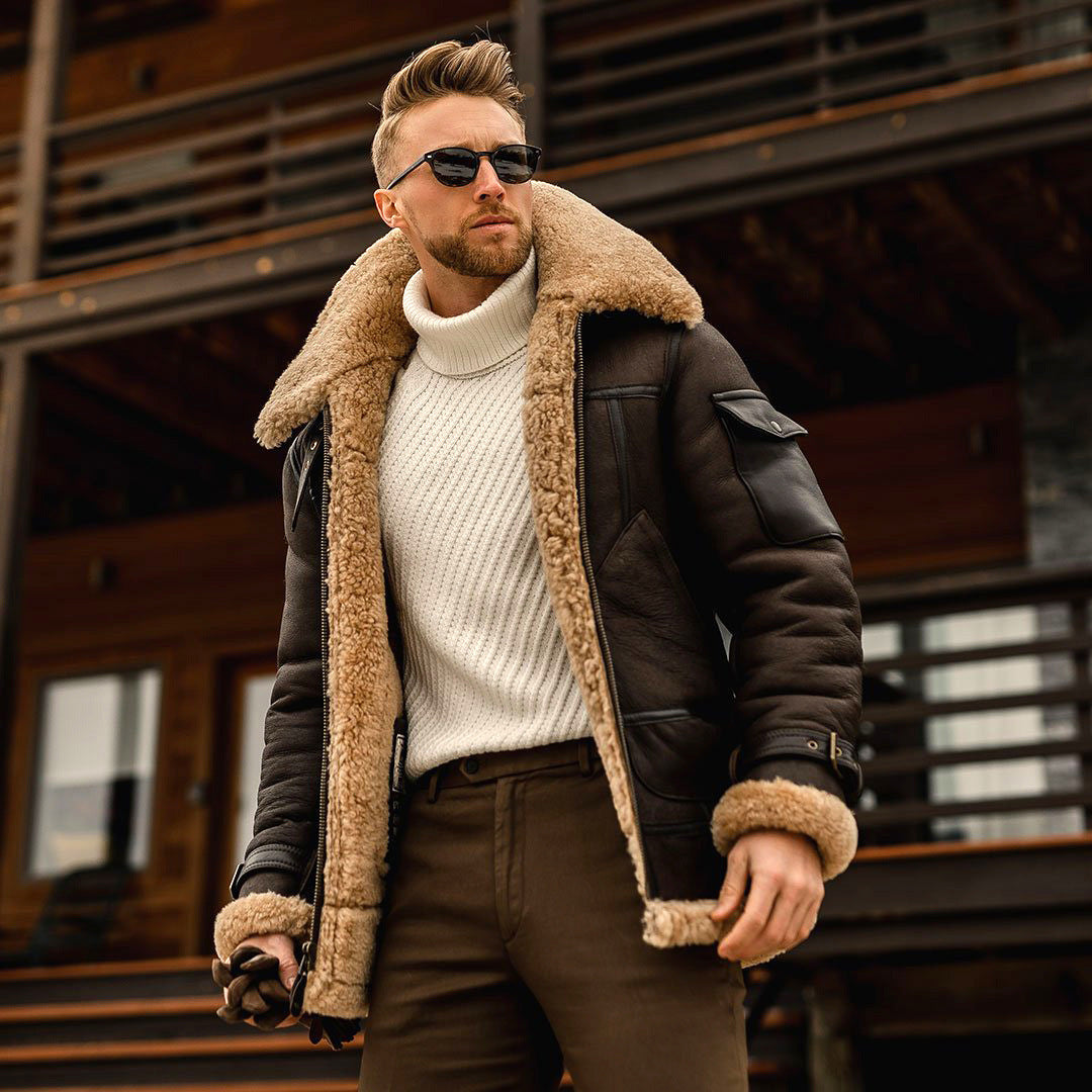 Men’s Suede PU leather blend faux and fleece Collar Coat