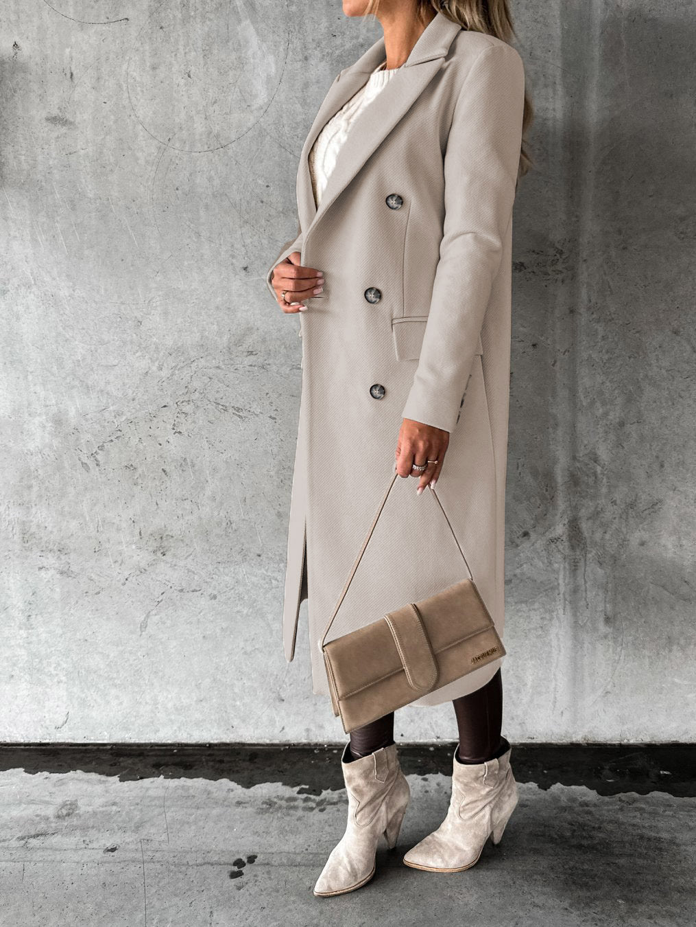 Long Sleeve Lapel Coat Solid color Double Breasted Slim women’s Coat