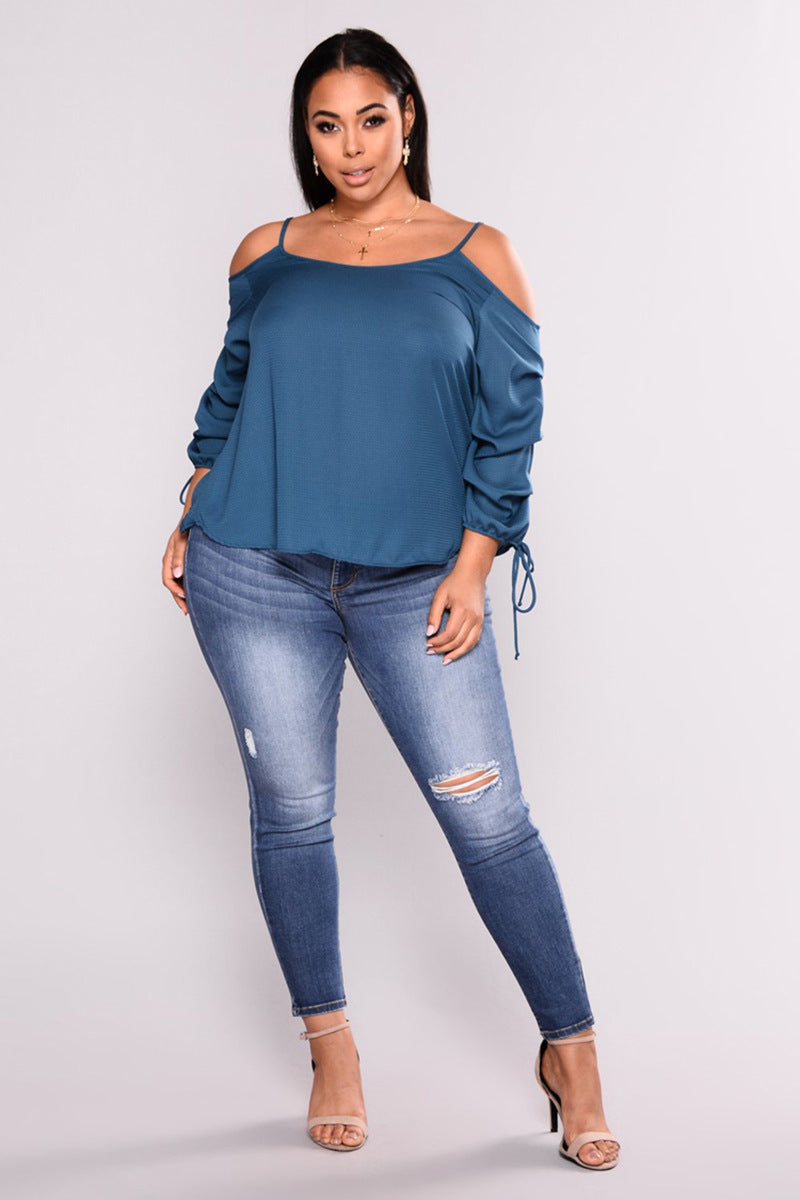Plus size with rip/hole high elastic women's jeans