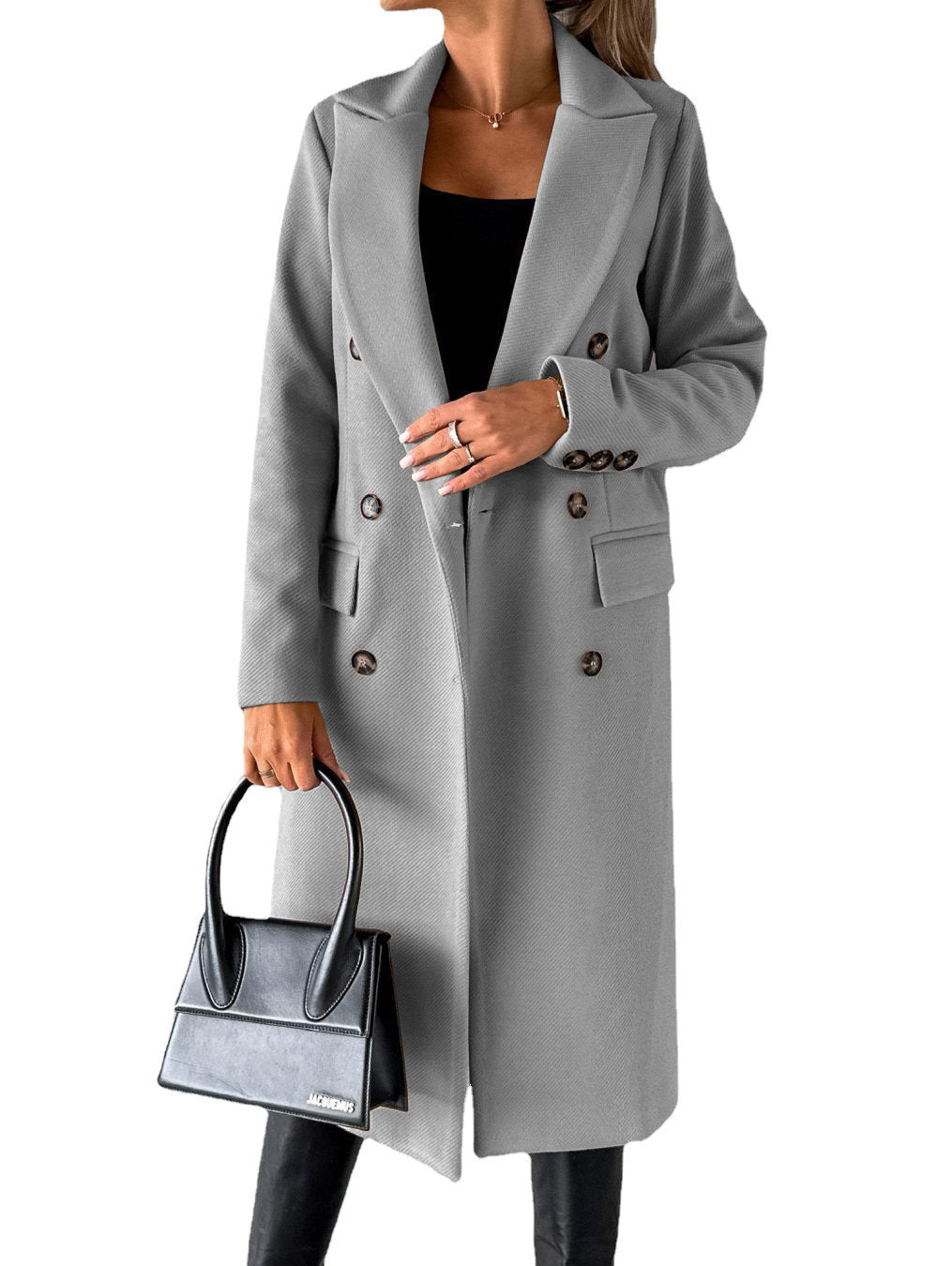 Long Sleeve Lapel Coat Solid color Double Breasted Slim women’s Coat