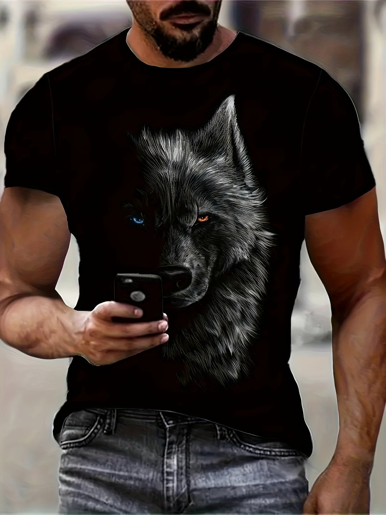 3D Custom Printed Wolf Head T-Shirt
