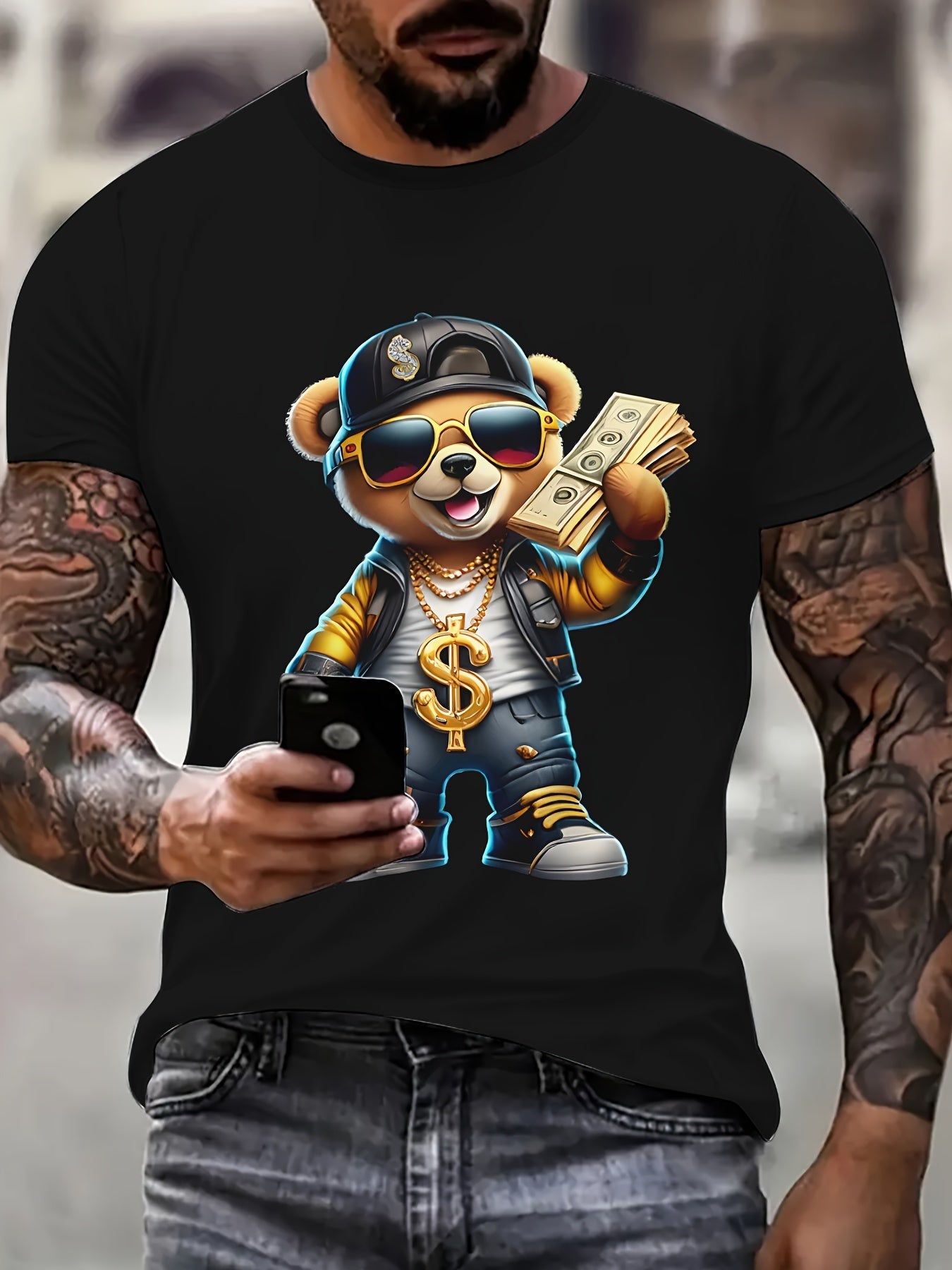 Custom Pattern Bear 3D Printed T-Shirt