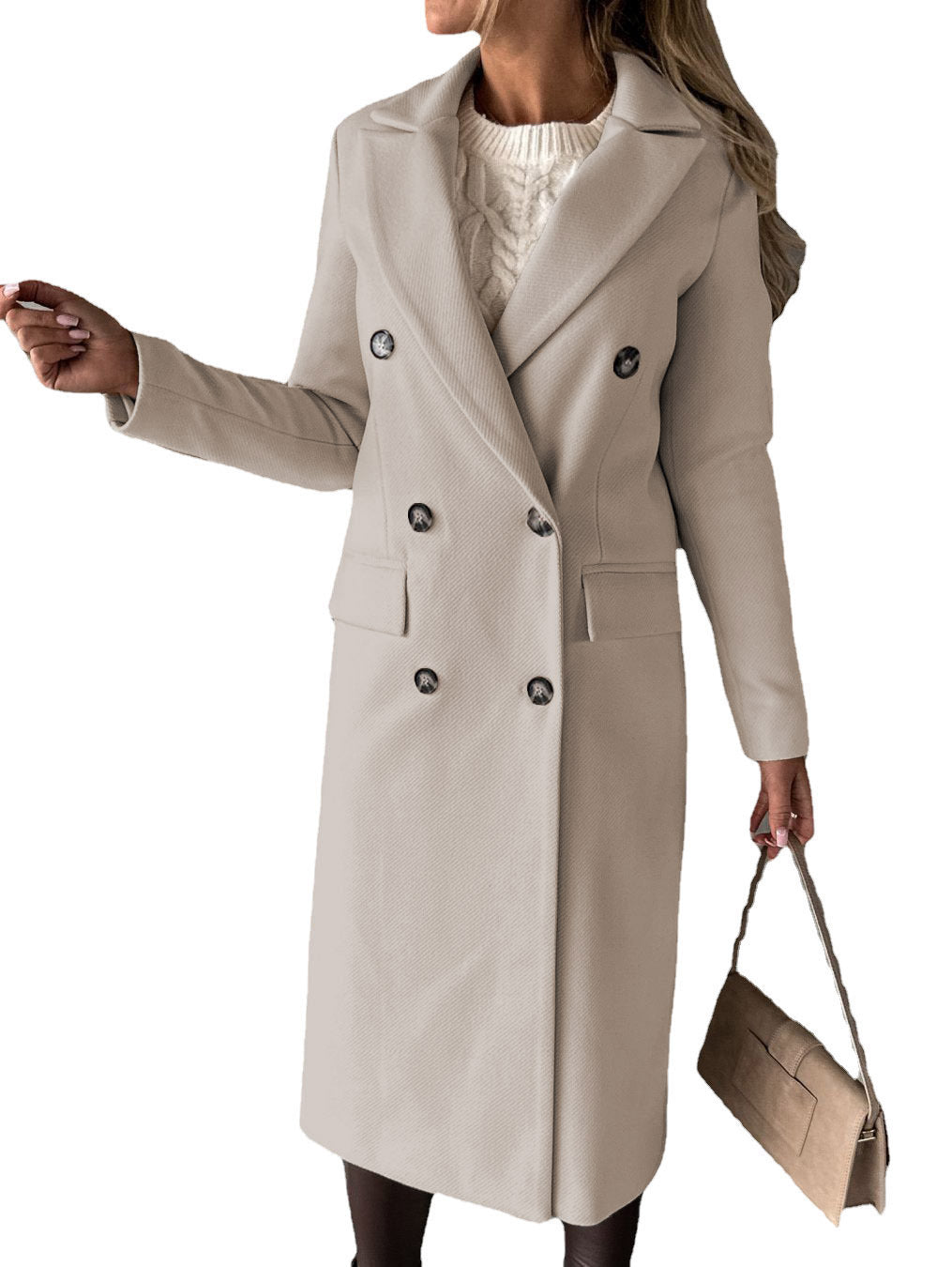 Long Sleeve Lapel Coat Solid color Double Breasted Slim women’s Coat
