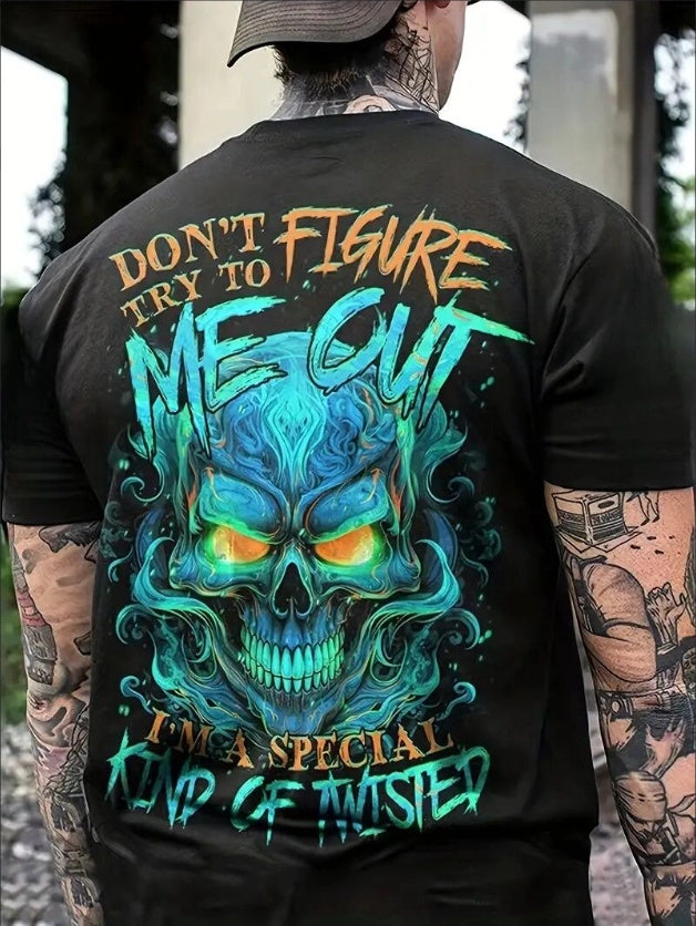 3D Blue Skull Back Print Men's Oversized Graphic T-Shirt