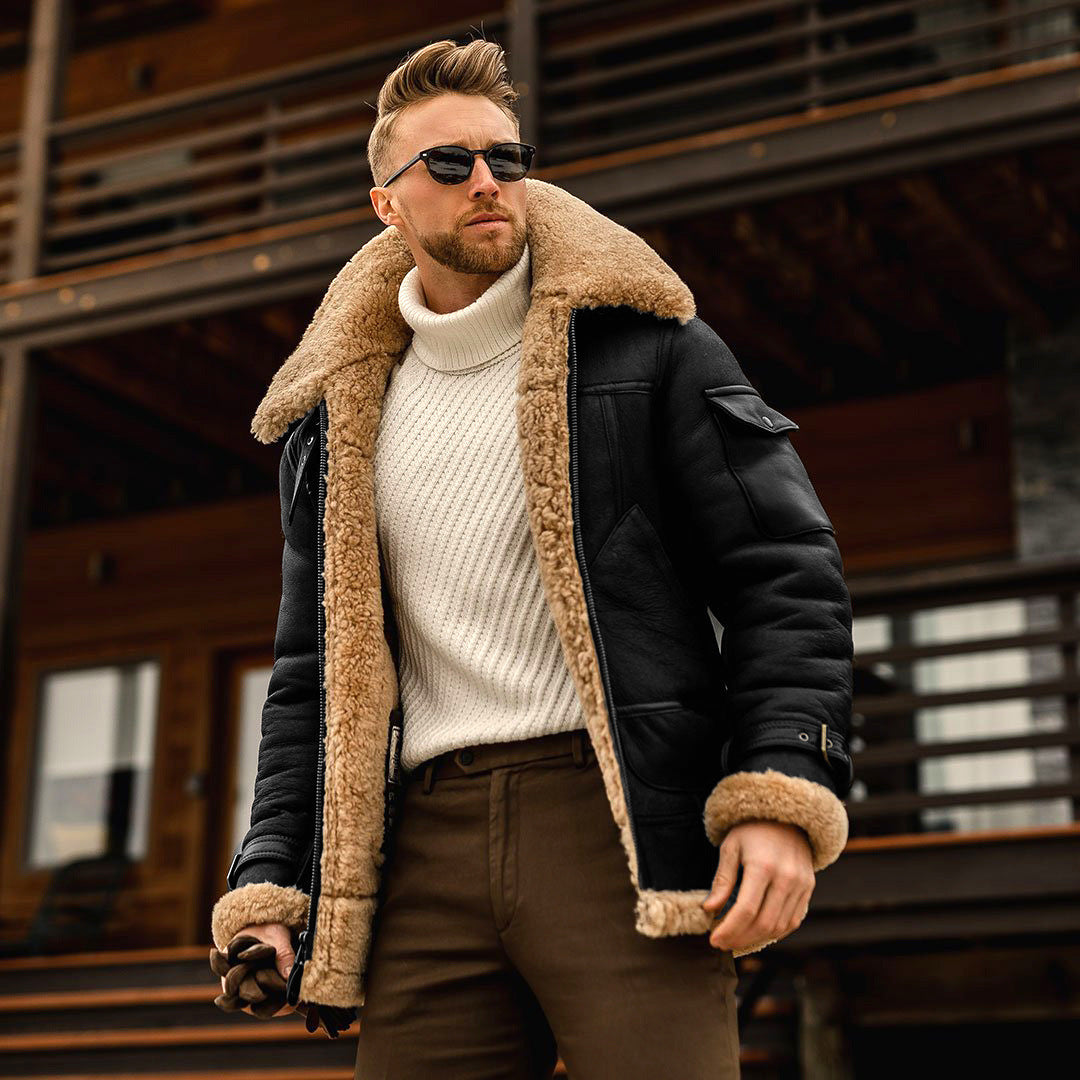 Men’s Suede PU leather blend faux and fleece Collar Coat