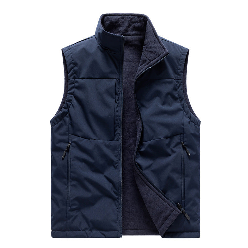 Men's reversible solid color Fleece Vest Warm Loose Sleeveless