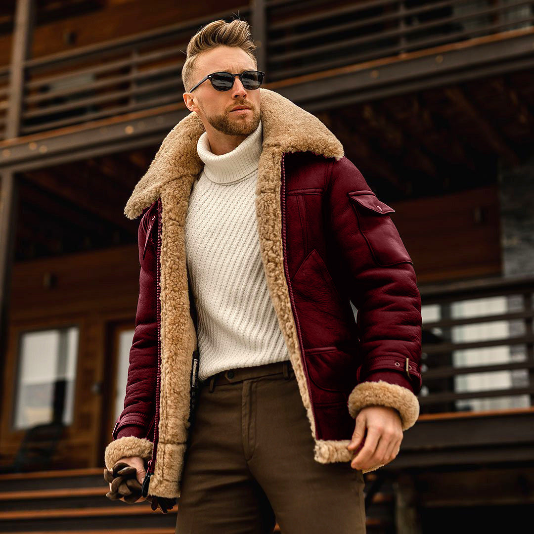 Men’s Suede PU leather blend faux and fleece Collar Coat