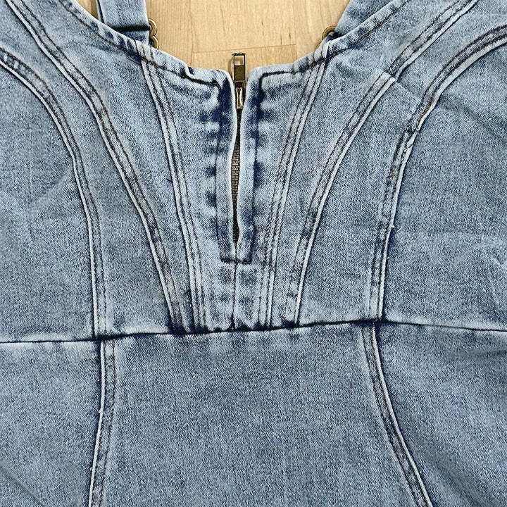 New U-neck Suspender Denim Dress Casual Tight Slim Fit Dresses With Slit