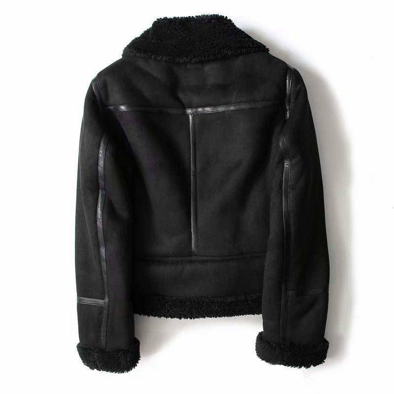 Women’s Winter Lapel Suede Lamb Wool Warm Coat