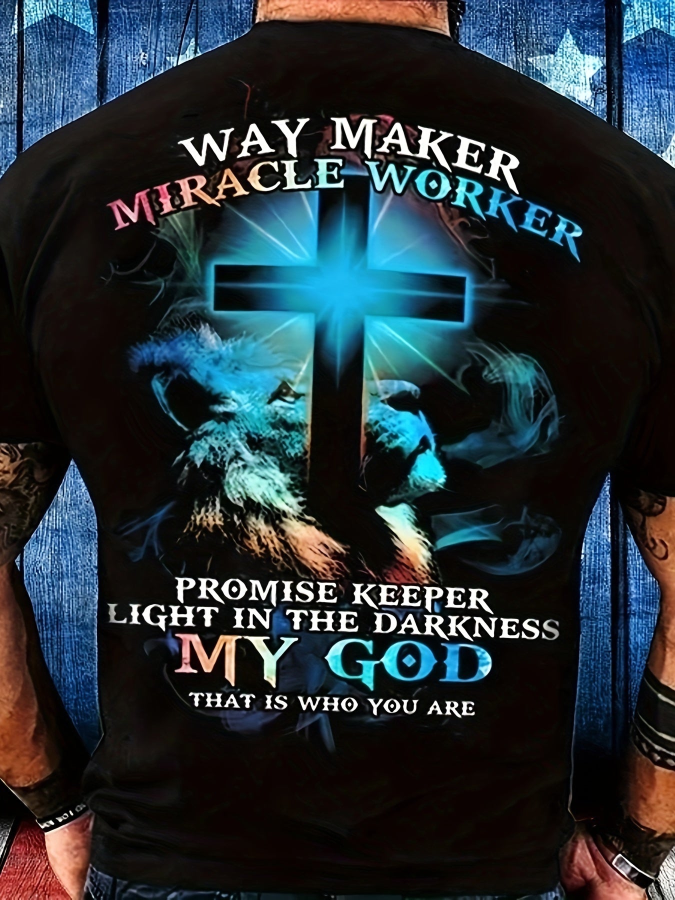 Way Maker Miracle Worker Pattern, Men's 3D Digital Graphic T-shirt