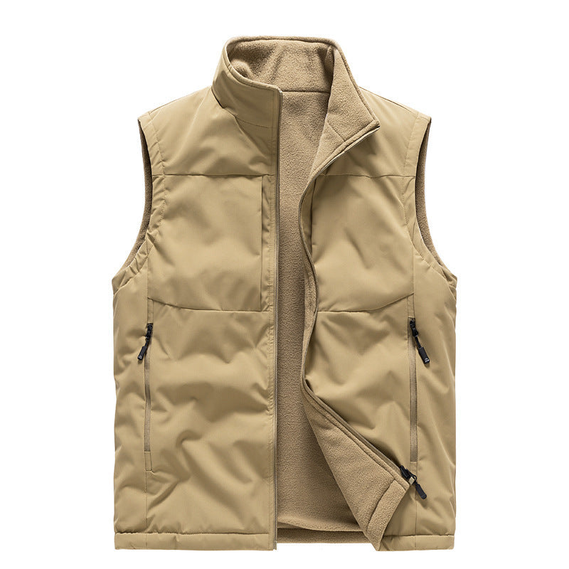 Men's reversible solid color Fleece Vest Warm Loose Sleeveless