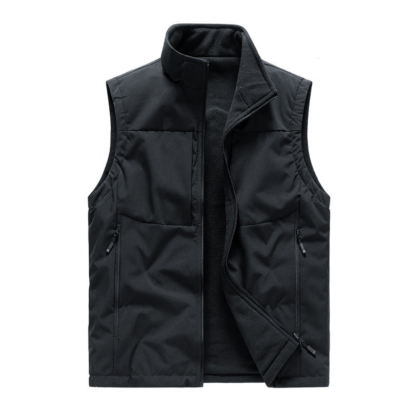 Men's reversible solid color Fleece Vest Warm Loose Sleeveless