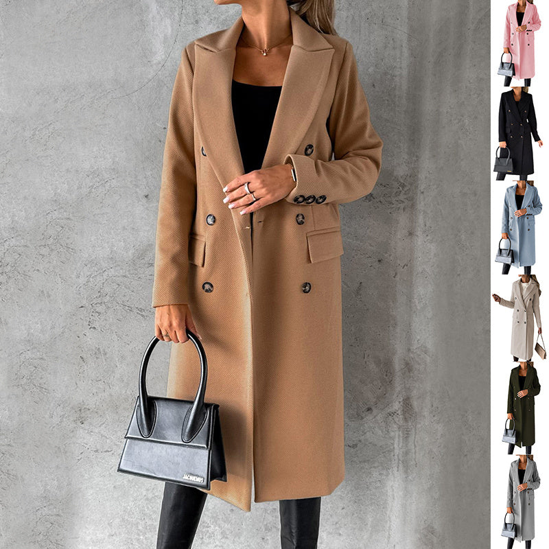Long Sleeve Lapel Coat Solid color Double Breasted Slim women’s Coat
