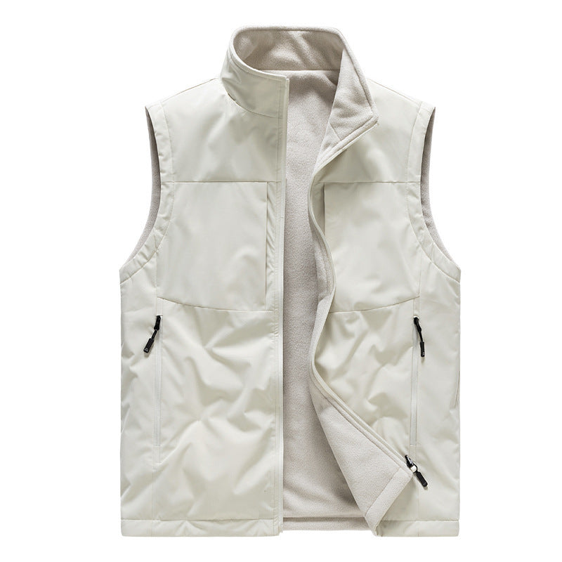 Men's reversible solid color Fleece Vest Warm Loose Sleeveless