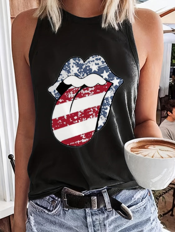 Ladies' Solid Color Lip Print Shoulder Versatile Vest shirt