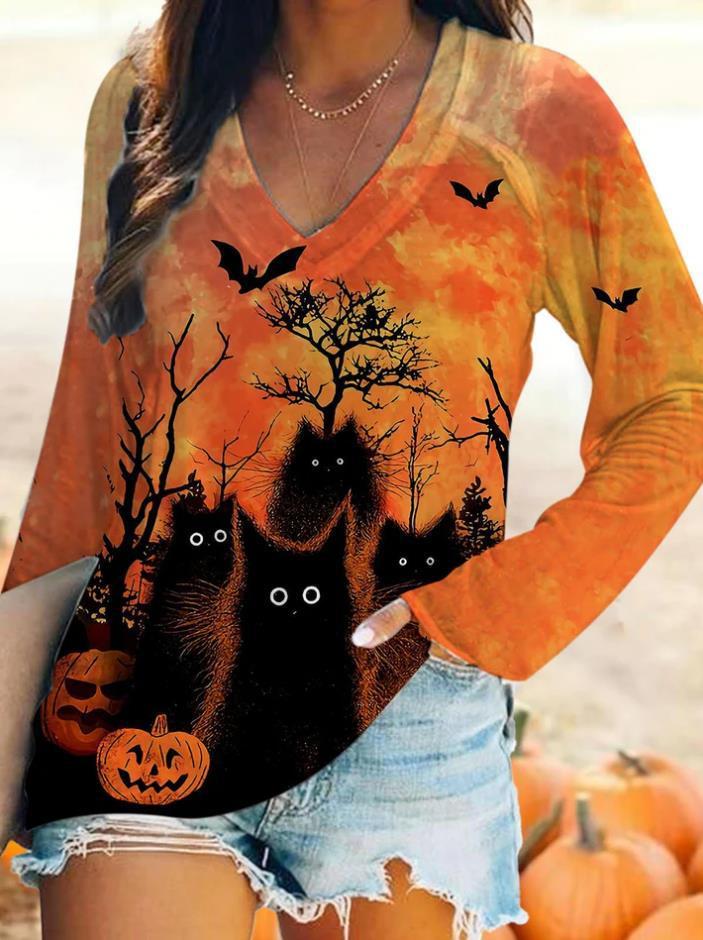 Long Sleeve Versatile 3D Halloween print Womens Top