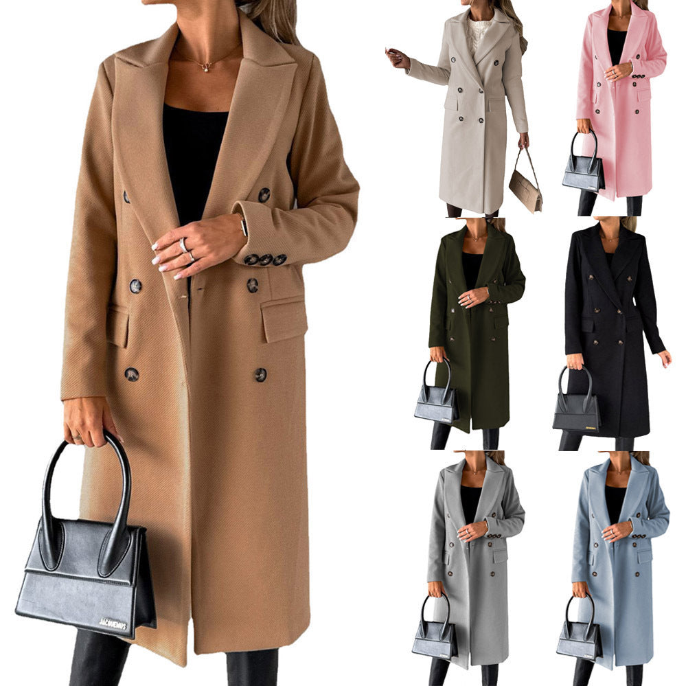 Long Sleeve Lapel Coat Solid color Double Breasted Slim women’s Coat