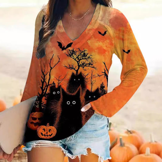 Long Sleeve Versatile 3D Halloween print Womens Top
