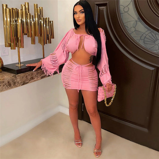 Casual High Waist Skirt Outfit (2pcs)