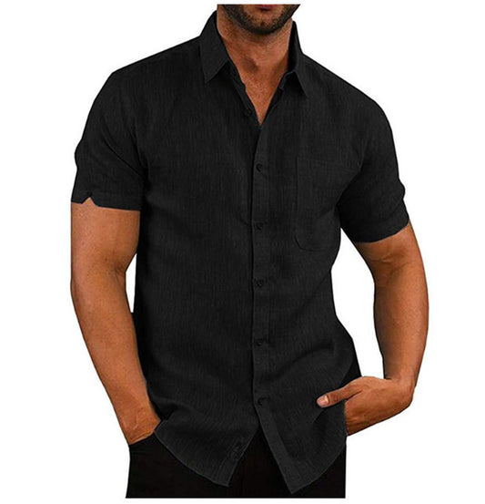 Men’s Short Sleeve Solid Color Casual Loose Fit Shirt