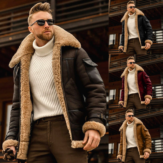 Men’s Suede PU leather blend faux and fleece Collar Coat