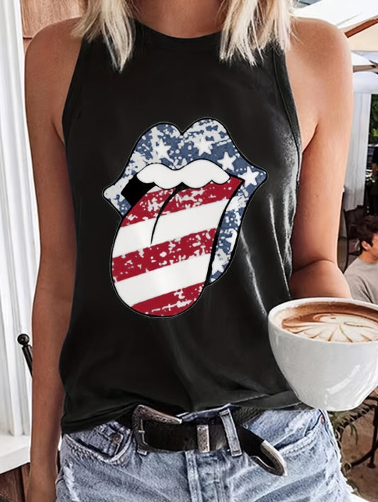 Ladies' Solid Color Lip Print Shoulder Versatile Vest shirt